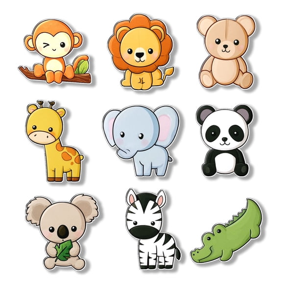 9 Pcs Animals Collection Cute Fridge Magnets 3 in Magnetic Stickers Large Size Acrylic Decor Cartoon Style of Animal Monkey Panda Zebra Lion for Girls Boys