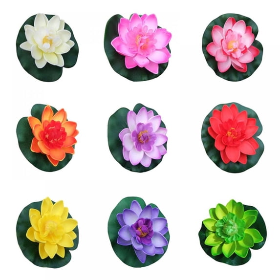 9 Pcs Artificial Floating Foam Lotus Flower with Water Lily Pad, Lifelike Ornament Perfect for Home Garden Pond Decoration