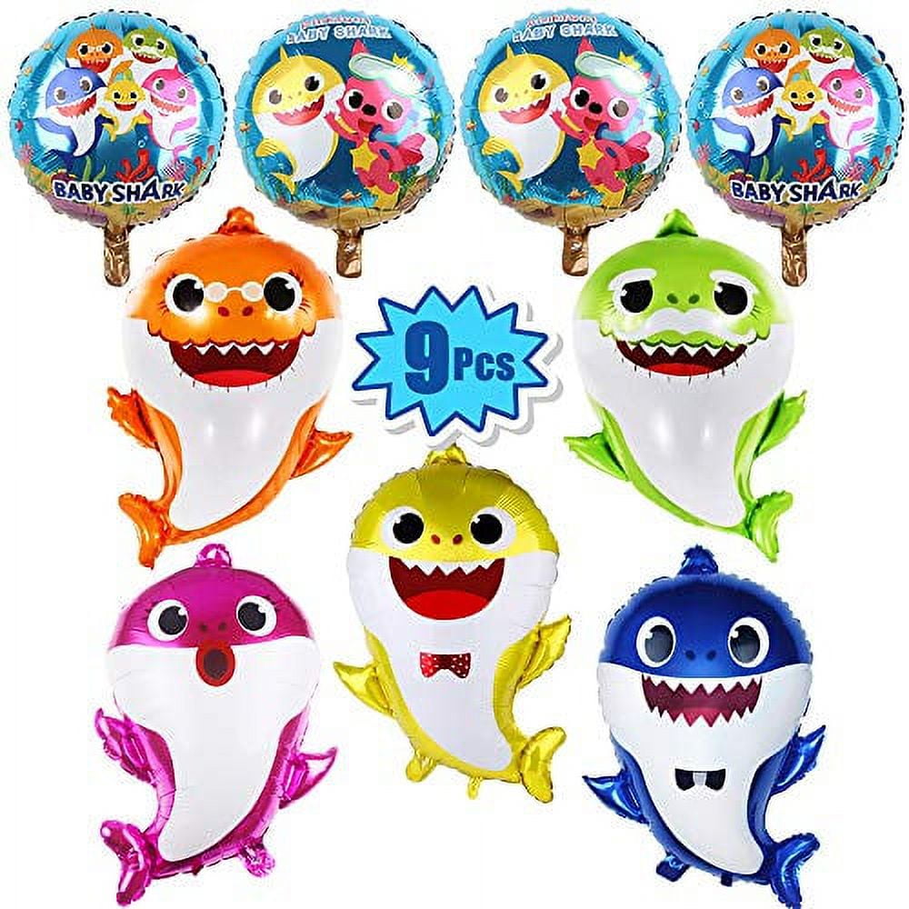 BOMCAN 9 Pcs Baby Shark Party Helium Balloons 26 Shark Family Foil Balloons With 4 Pcs 17 Round Balloons For Shark Theme Party Suppliesbaby Shower Party Decorations