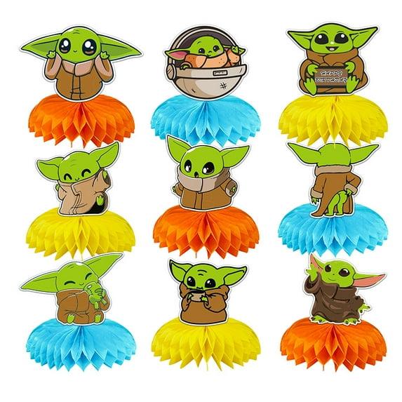 9 Pcs Baby Yoda Honeycomb Centerpieces 3D Table Decorations Table Deco Birthday Party Supplies Party Decoration