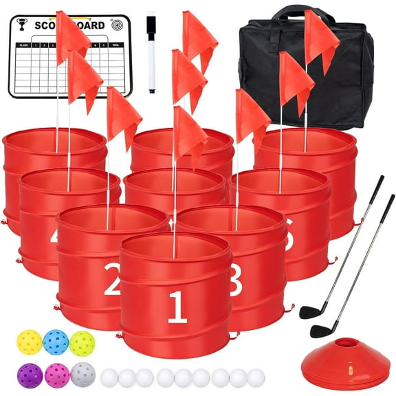 9 Pcs Backyard Golf Outdoor Game with 2 Clubs - Outdoor Golf Yard Game for Adults and Family, Beach, Camping, Lawn, Park