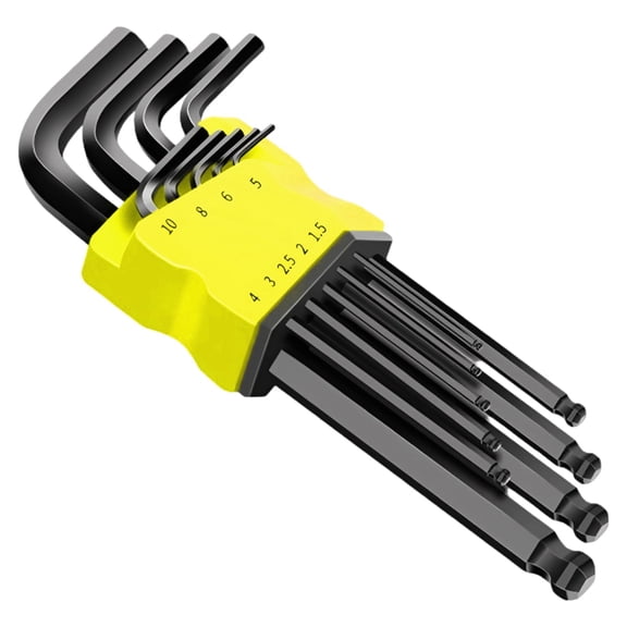 9 Piece Ball End Hex Key Set, Metric Sizes L-Key Wrench Tool, 1.5-10 mm(Mixed Colors in Yellow or Blue)