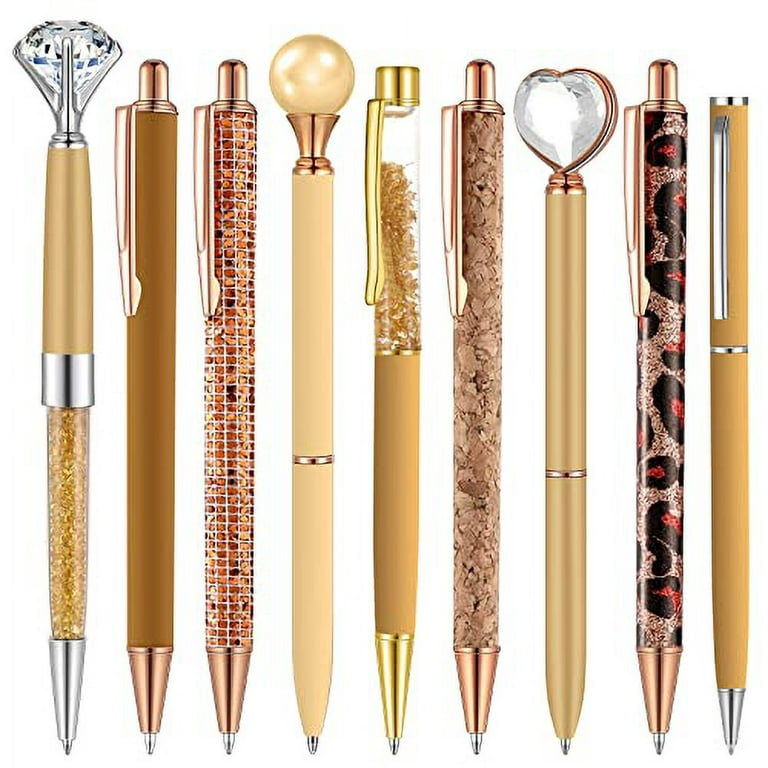 9 Pcs Ballpoint Pens Set Metal Crystal Diamond Pen Liquid Sand Glitter Pen  for Journaling Black Ink Pretty Cute Pens Fancy Pens Gifts for Women Girls  Back to School Office Desk (Brown) 