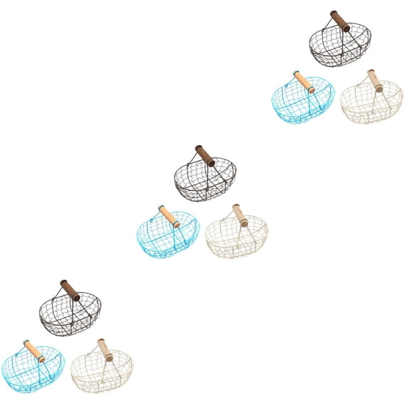 9 Pcs  Basket With Wooden Handle Retro Storage Basket Kitchen Fruit Vegetable Basket