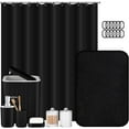 thumbnail image 1 of 9 Pcs Bathroom Accessory Set Shower Curtain and 12 Hooks Table Trash Can Soap Dispenser Soap Dish Non Slip Bathroom Rugs Cup and Cotton Swab Holder Complete for Bathroom Decor (Black), 1 of 8