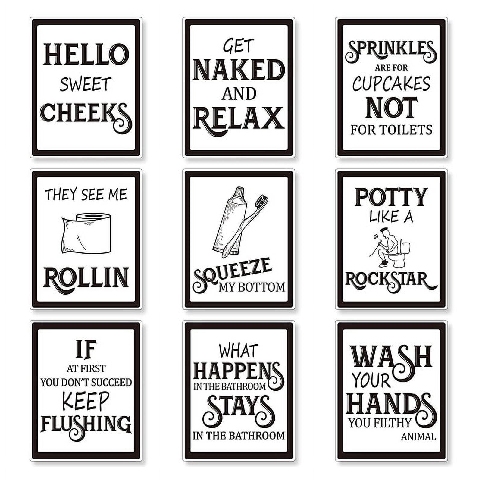 9 Pcs Bathroom Art Decor,Funny Vintage Sign Posters for Wall Restroom ...