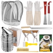 9 Pcs Beekeeping Starter Kit   Bee Smoker with Hat, Gloves, Hive Hooks, Brush, Uncapping Fork, Uncapping Knife & Frame Grip, Essential Tools for Beginners