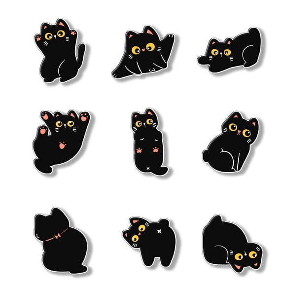 9 Pcs Black Cats Collection Cute Fridge Magnets 3 in Magnetic Stickers Large Size Acrylic Decor Cartoon Style of Different Cats for Girls Boys