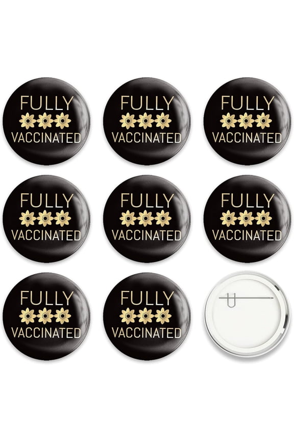 9 Pcs Black Gold Vaccine Button Pins Fully Vaccinated Flower Pattern For Men's/Women's Brooches or Doctors Nurses Hospitals 2-1/4 Inch Colorful 1set