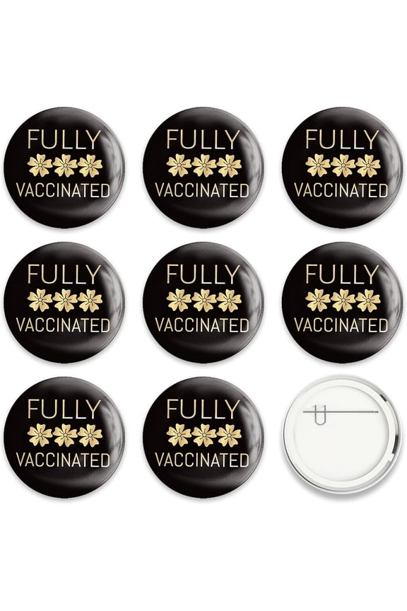 9 Pcs Black Gold Vaccine Button Pins Fully Vaccinated Petal Pattern For Men's/Women's Brooches or Doctors Nurses Hospitals 2-1/4 Inch Colorful DIY