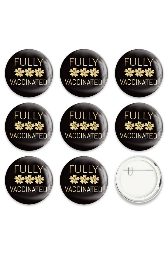9 Pcs Black Gold Vaccine Button Pins Fully Vaccinated Petal Pattern For Men's/Women's Brooches or Doctors Nurses Hospitals 2-1/4 Inch DIY Word