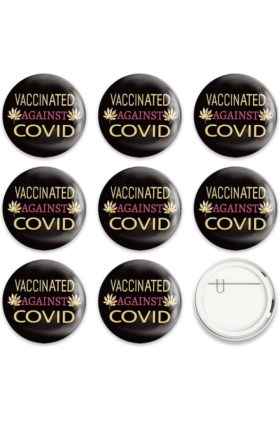 9 Pcs Black Gold Vaccine Button Pins Vaccinated Against Covid Fallen Leaves Pattern For Men's/Women's Brooches or Doctors Nurses Hospitals 2-1/4 Inch Multi-color
