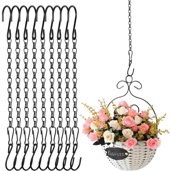9 Pcs Chain for Hanging Plants, 10 Inch Plant Chains with Hooks, Black Adjustable Hanging Chain for Planters, Baskets, Bird Feeder, Birdbaths