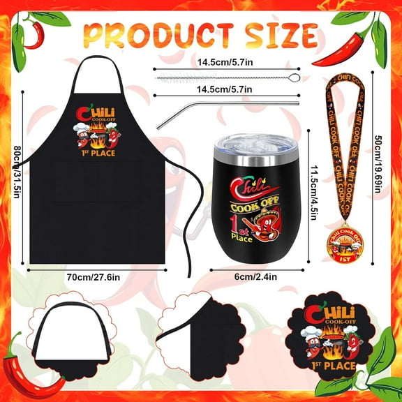 9 Pcs Chili Cook Off Chef Prizes Set - 1st, 2nd, 3rd Cooking Aprons, 3 Medals, 3 Cups for Men and Women - Cooking Competition Award Gifts for BBQ, Baking, Grilling
