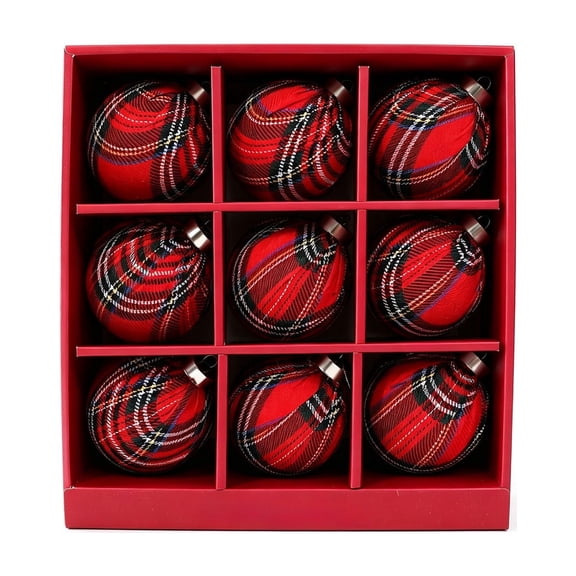 9 Pcs Christmas Buffalo Plaid Ball Ornaments 3.14 inch, Vintage Shatterproof, Tartan Fabric Balls Xmas Tree Hanging Ornaments Rustic Farmhouse Gingham Hanging Home Decoration for Holiday
