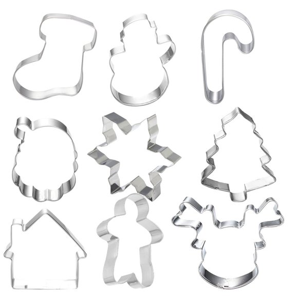 9 Pcs Christmas Elements Shape Cookie Cutters Stainless Steel DIY Mold Biscuits Mold Kitchen Utensil Baking Tool (Random Style)