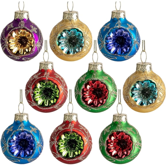 9 Pcs Christmas Glass Reflector Ball Ornament, 1.6'' Hanging Decoration