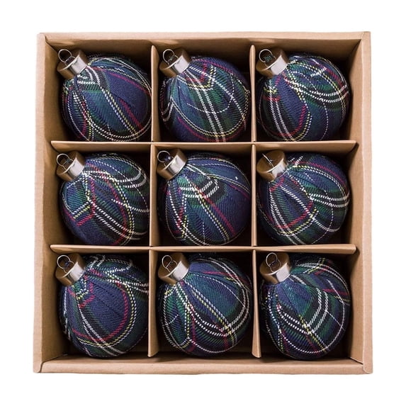 9 Pcs Christmas Tartan Plaid Ball Ornament Decoration 2.15 Inch Vintage Buffalo Plaid Fabric Balls Xmas Tree Hanging Ornaments