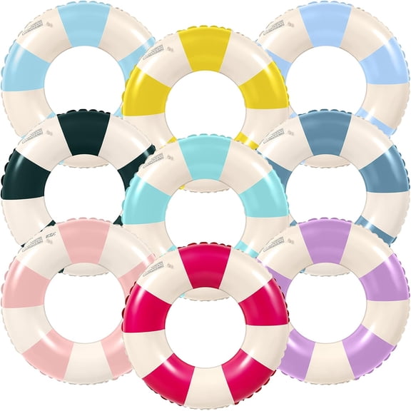 9 Pcs Classic Striped Pool Inner Tubes Pool Tubes with Fun Prints Pool Float Tube Inflatable Tube Float Bachelorette Pool Floaties for Swimming Pool Summer Beach Party Decor Supplies
