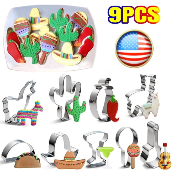 9 Pcs Cookie Cutter Set, Mexican Fiesta Pinata Cookie Cutters, Mini Cookie Cutters Fondant Molds for Birthday Party, Cowboy Party Decorations