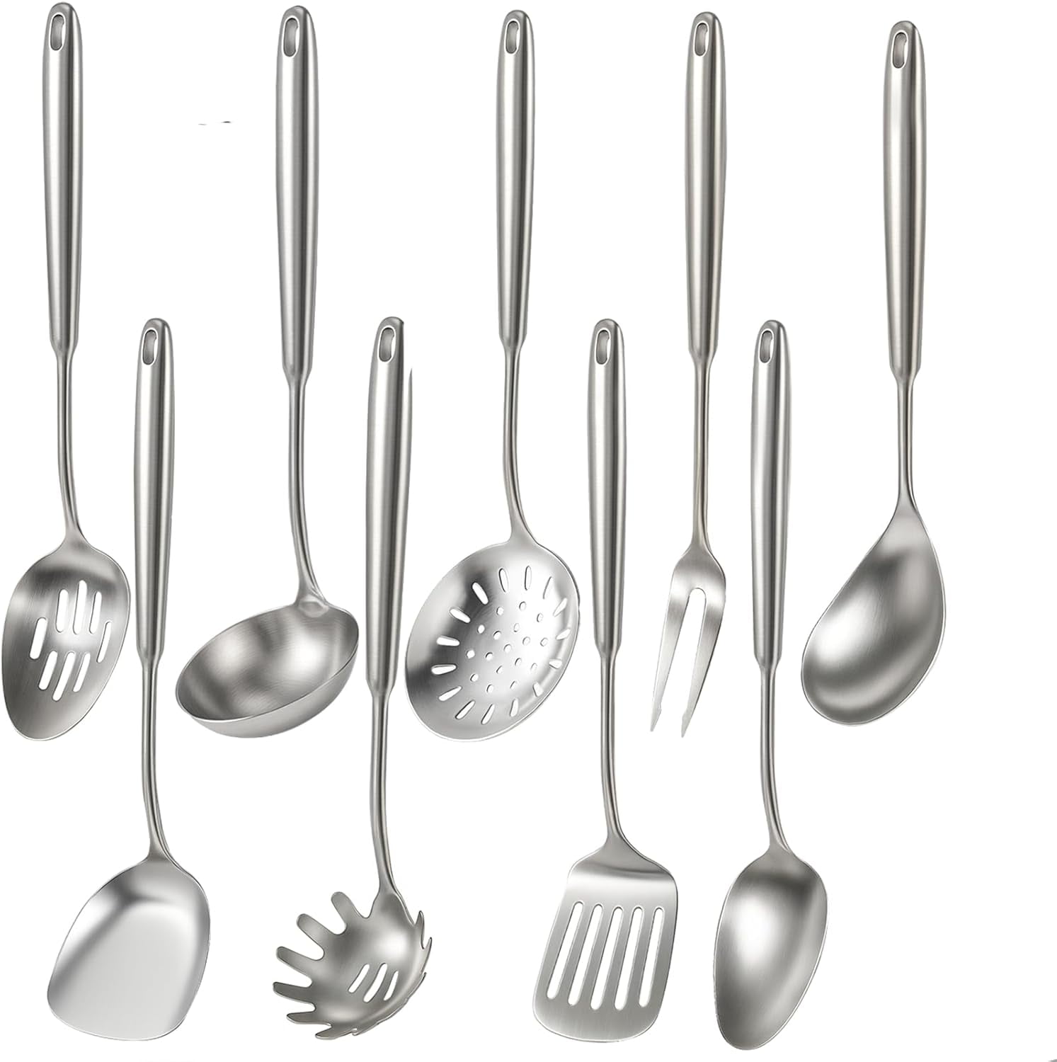 10-Piece 304 Stainless Steel Kitchen Utensil Set | Black Metal Cooking Tools | Dishwasher Safe Utensils