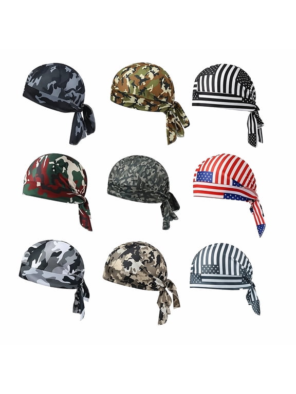 9 Pcs Cooling Sweatband Bandanas for Men and Women,Polyester Absorbent Quick Dry Bandana Head Wrap,Suitable for Cycling Running Hiking Motorcycle Riding Mountain Climbing Fitness