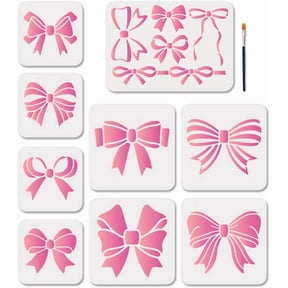 9 Pcs Coquette Stencils Lace Ribbon Painting Stencil 5.9~11.7inch Reusable Sweet Bows Drawing Template with Paint Brush Creative Craft