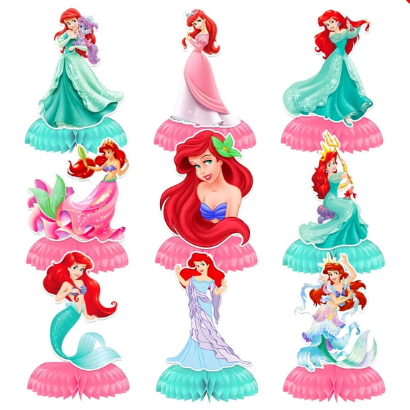 9 Pcs Cute Party Decorations, Cartoon Honeycomb Centerpieces for Mermaid Birthday Party, 3D Table Decorations Party Supplies