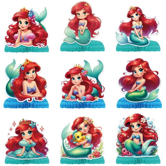 9 Pcs Cute Party Decorations, Cartoon Honeycomb Centerpieces for Mermaid Birthday Party, 3D Table Decorations Party Supplies