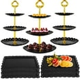 thumbnail image 1 of 9 Pcs Dessert Table Display Set, 3 Pcs 3-Tiered Cupcake Stands & 6 Pcs Square Dessert Serving Trays, Elegant Cake Stands Fruit Trays for Birthday, Wedding, Tea Party, Halloween, 1 of 7