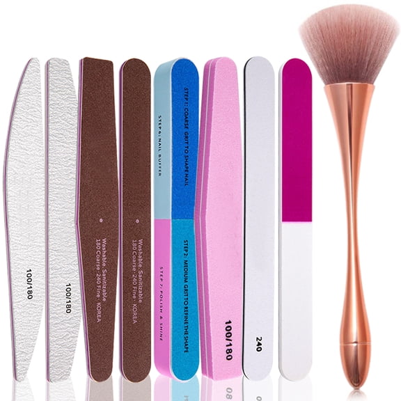9 Pcs Dip Powder Nail kit,Nail Files and Buffer Set Professional Manicure Pendicure Tools Kit With Dip Powder Tray, Dipping Nail Brush, Buffer Block and Nails File