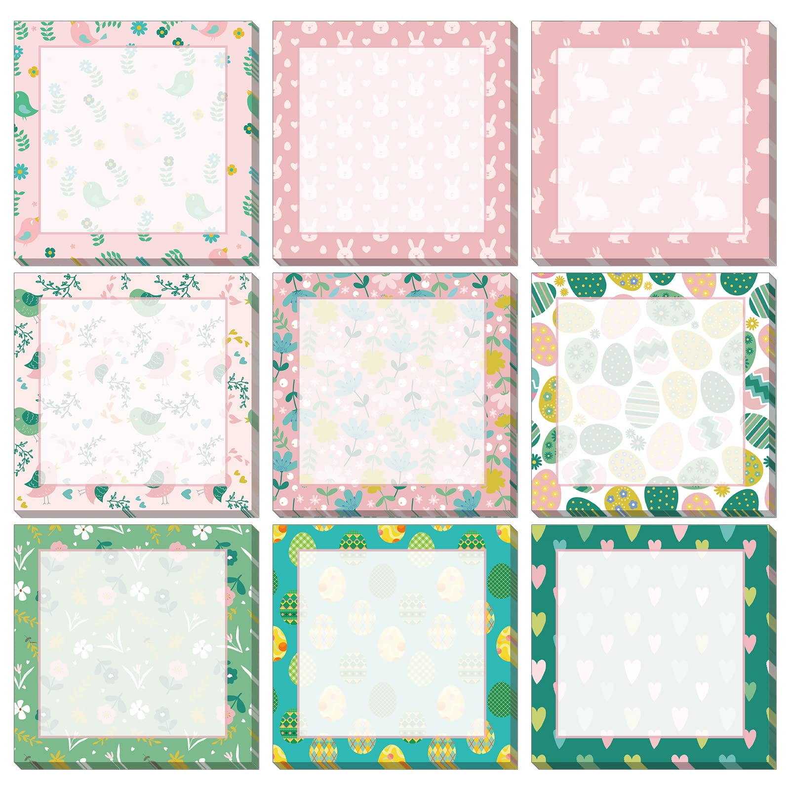9 Pcs Easter Sticky Notes Easter Note Pads with Bunny Eggs Cute Sticky