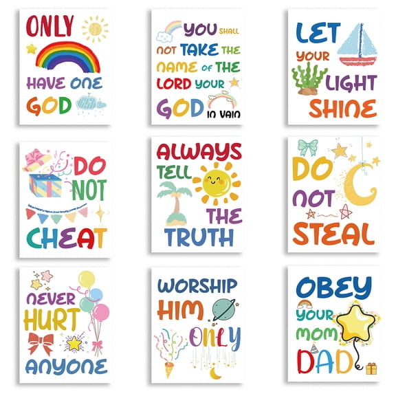 9 Pcs Educational Unframed Canvas Prints Tell Truth Obey Mom Text Canvas Color Art Hanging Painting
