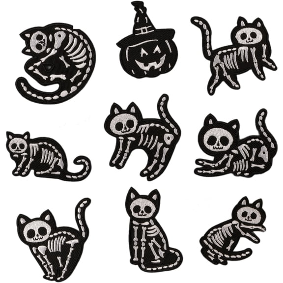 9 Pcs Embroidered Patches Skull Cats Iron on Patches Pumpkin Repair Patches Sewing on Applique Patches for Backpacks