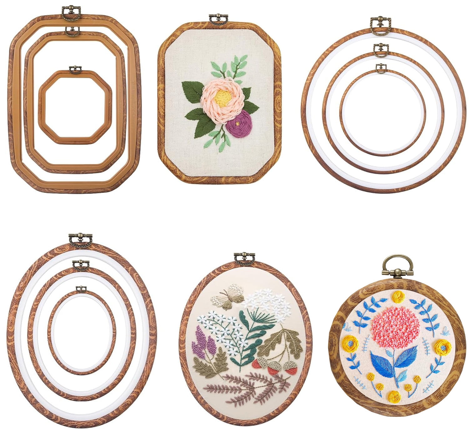 9 Pcs Embroidery Hoop Frame Set,Decorative Embroidery Hoop Display Frame for Art Craft Sewing Decorative Ornaments, Circle, Oval, Octagonal Embroidery Hoops,Mixed Sizes
