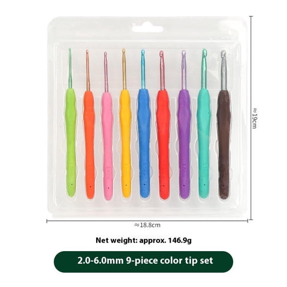 9 Pcs Ergonomic Crochet Hook Set - 9 Sizes , Soft Handle Steel Crochet Needles for Comfortable Crocheting(Bubble shell packaging)