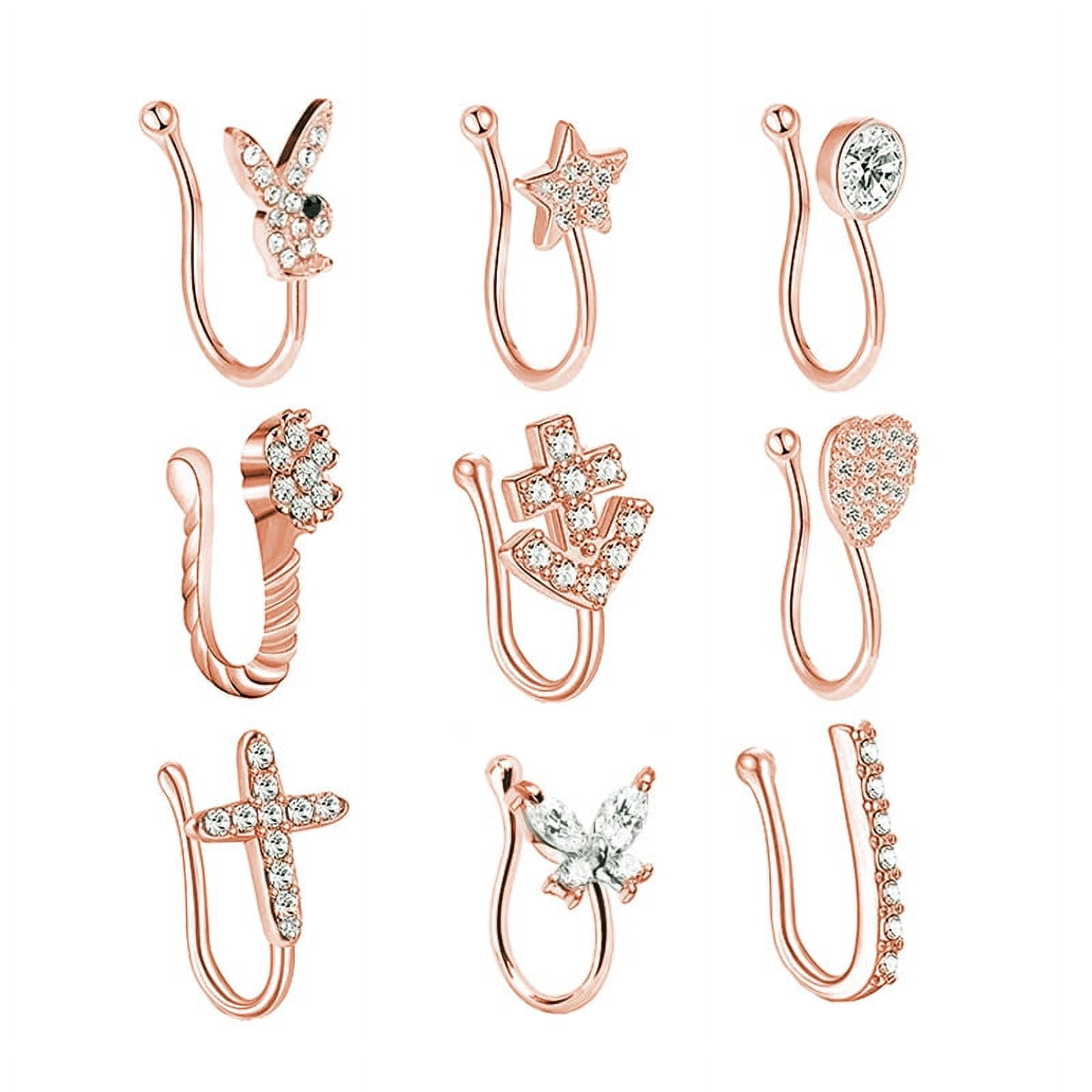 U Shape Fake Nose Rings Copper Zircon Inlaid Clip on Nose Rings