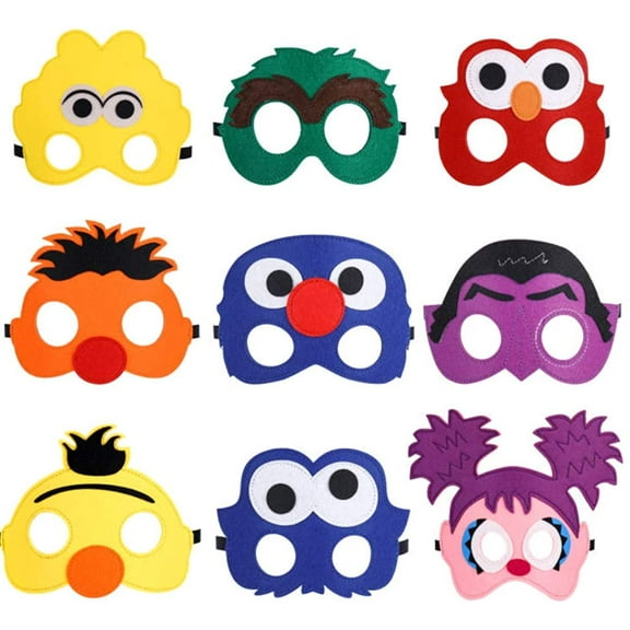 9 Pcs Felt Masks for Elmo Party - Great Quality Eco-Felt and Fleece
