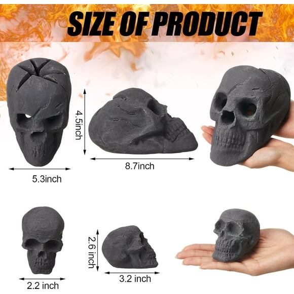 9 Pcs Fire Pit Skulls Halloween Ceramic Skull Imitated Human for Fire Pit Fireproof Bonfire Accessories Fake Logs Halloween Decor for Gas Propane Fireplace Wood Fires