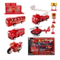 thumbnail image 1 of 9 Pcs Fire Truck with Firefighter Toy Set, Mini Die-cast Fire Engine Car in Carrier Truck, Mini Rescue Emergency Double Side Transport Vehicle for Kid Child Boy Girl Birthday Christmas Party Favors, 1 of 9