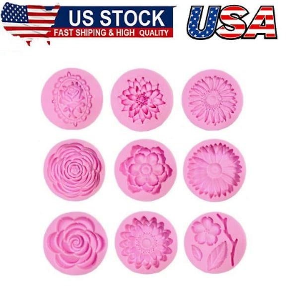9 Pcs Flowers Fondant Molds Silicone Molds for Cupcake Dessert Chocolate Jelly