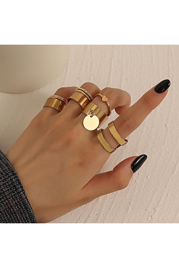 9 Pcs Gold Chunky Rings Promise Rings Trendy Elegant Unique Rings Engagement Ring Jewelry Gifts for Women Birthday Wedding Prom Valentine's Day Elegant Gifts Golden
