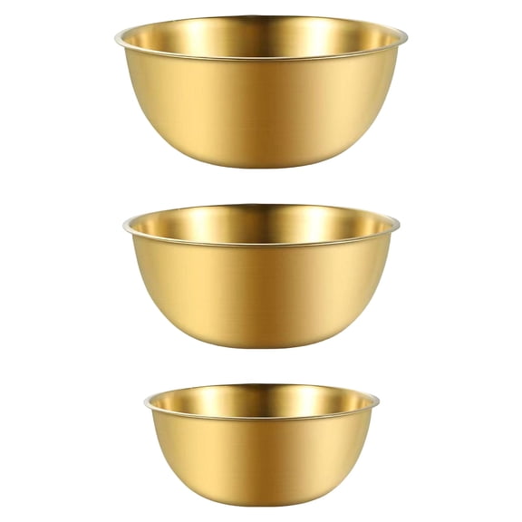 9 Pcs Gold Stainless Steel Mixing Bowls Set, Include 3 Sets, Deep Salad Bowl for Space Saving Nesting, Baking, Prepping, Serving
