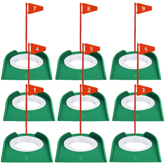 9 Pcs Golf Putting Practice Disks, Portable Mini Golf Hole Training Aid with numbered 6.9 in Flags, Plastic Putting Cups for Indoor Outdoor Use, Green 7.1 x 5.3 in