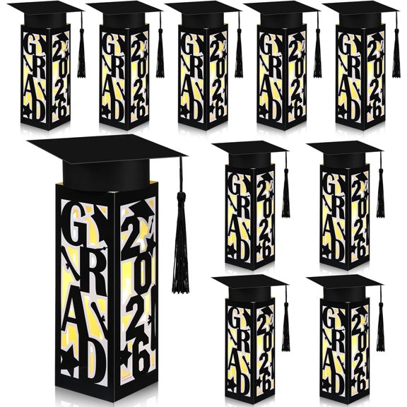 9 Pcs Graduation Table Centerpieces Boxes 2026 Graduation Lantern Boxes with LED Light Small Cap Table Decorations Congrats School College Photo Props(Grad,Black)