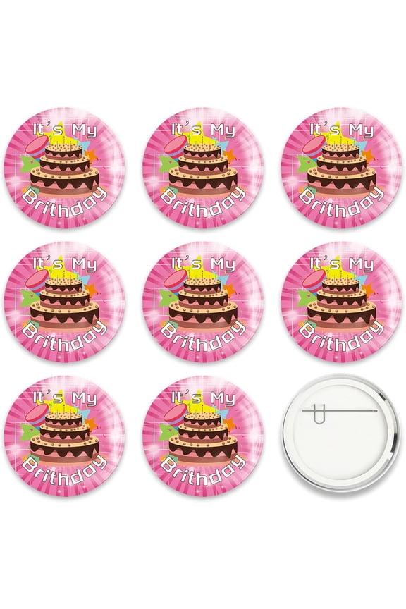 9 Pcs Happy Birthday Button Pins Happy Birthday to You Buttons Pink Cake Pattern for Adults or people Men or Women Brooches or Birthday Party 2-1/4 Inch diy