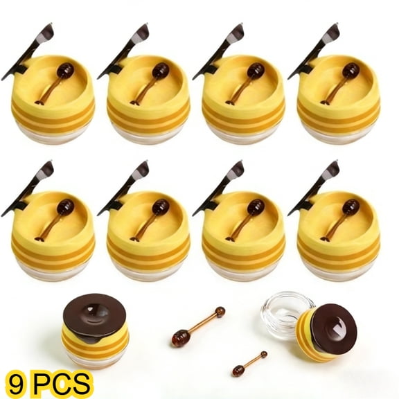 9 Pcs Honey Pot Shaped Refillable Lip Gloss Tubes,Yellow Plastic Empty Lip Balm Containers with Rotating Lid Applicator Wand,Suitable for Lip Oil Lip Glaze Lotion Mascara