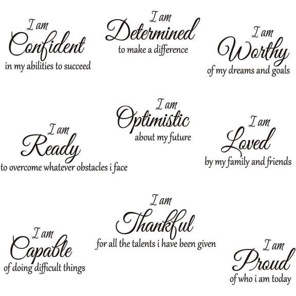 9 Pcs Inspirational Quotes Wall Stickers Decor Black Motivational Wall Decal Stickers Art Peel and Stick Vinyl Positive Wallpaper for Living Room Bedroom Office Nursery Restaurants Offices.