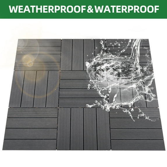 9 Pcs Interlocking Deck Tiles, 11.80 Inch Waterproof Indoor Outdoor Composite Flooring Tiles, Resist Water, Weather, Easy to DIY and Maintain, All Weather Use for Patio, Pool, Balcony, Backyard, Gray