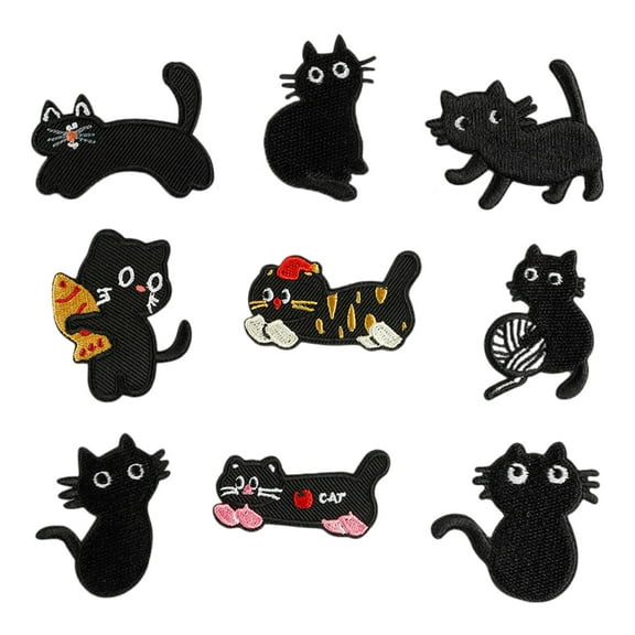 9 Pcs Kitten Sew On/Iron On Patches Cartoon Cats Embroidered Patches Sewing Patches Applique for Backpacks Decorations
